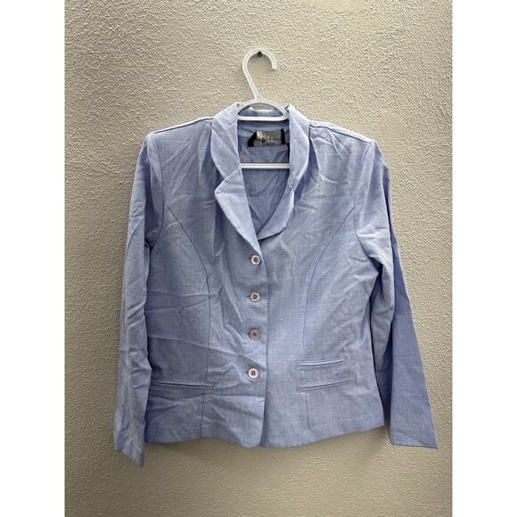 Womens Sag Harbor Blazer Size 10 Petite Blue Button Up Long Sleeve Collared - Picture 1 of 13